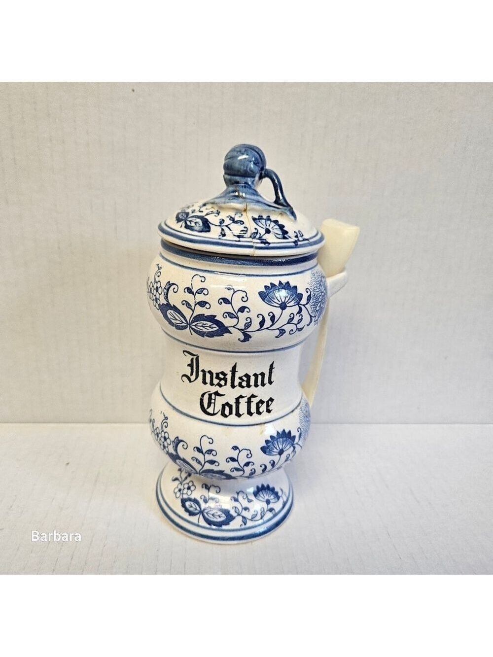 Vintage 60s Arnart "Blue Onion" Instant Coffee Ceramic Canister